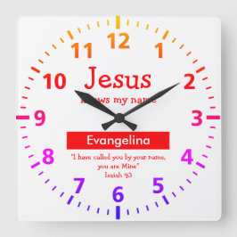 Reloj Cuadrado Cita cristiana personalizada Niños coloridos