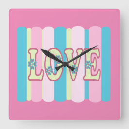 Reloj Cuadrado Cita De Amor Cuidadosa Pastel Rosa Azul Amarillo F