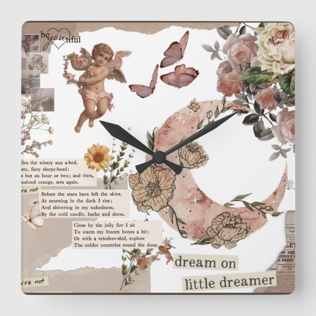 Reloj Cuadrado cita de flores de arte gráfico ángel jornal T-Shir (Anverso)