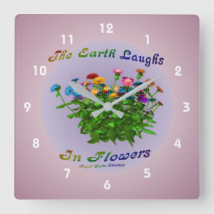 Reloj Cuadrado Cita de la Tierra Flores de Zinnia Inspiradoras