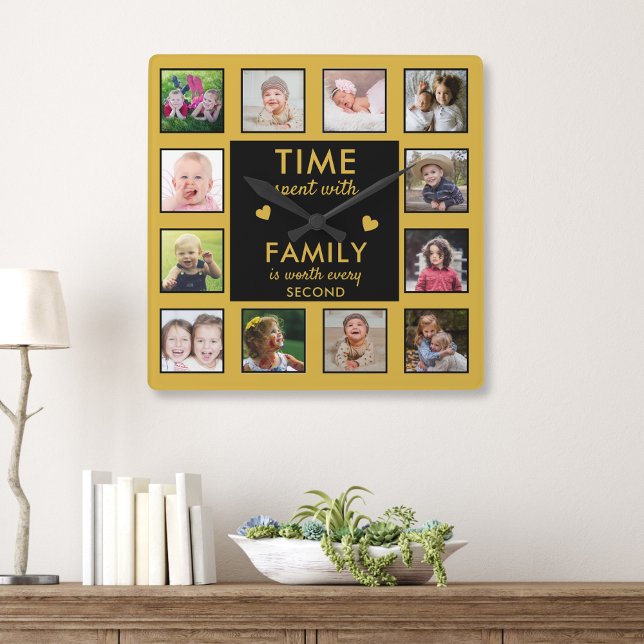 Reloj Cuadrado Cita De Tiempo De La Familia De Collages de fotos  (Subido por el creador)