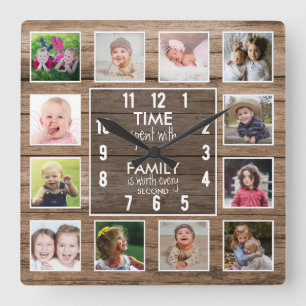 Reloj Cuadrado Cita de tiempo pasado con familia 12 Collage de fo
