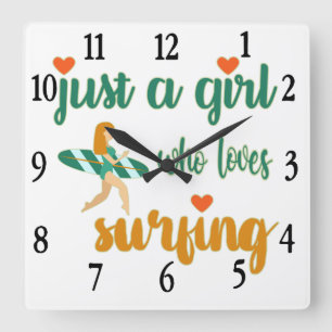 Reloj Cuadrado Cita de verano simple a un chica que ama el surf