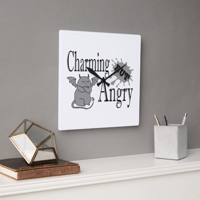 Reloj Cuadrado Cita divertida de un pequeño gato endemoniado, enc (Oficina)