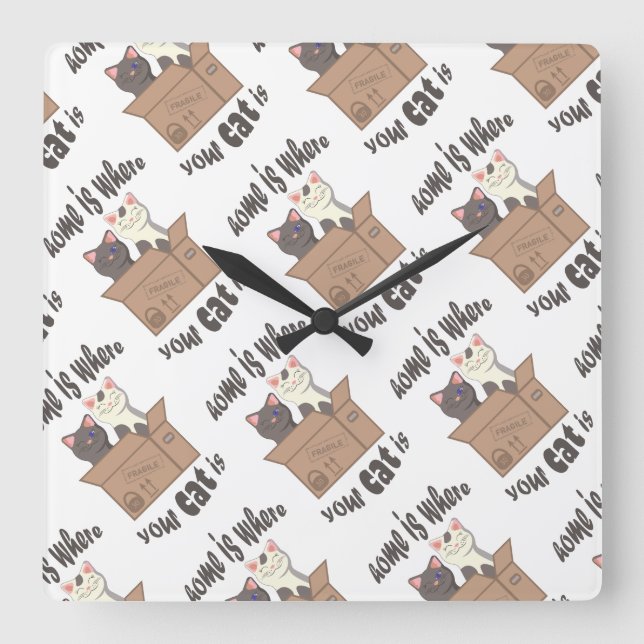 Reloj Cuadrado Cita divertida Home es donde está tu gato (Anverso)