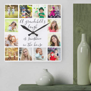 Reloj Cuadrado Cita Laugh de un nieto 12 foto en blanco