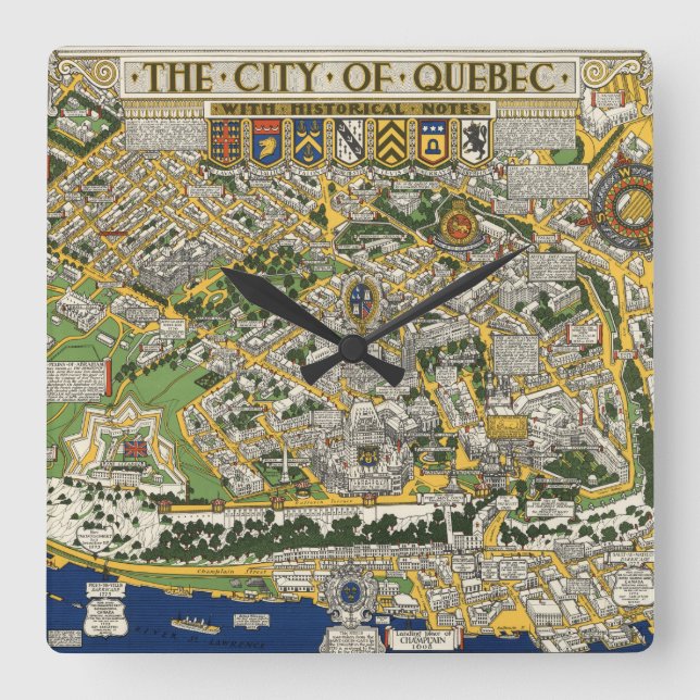 Reloj Cuadrado Ciudad del mapa de Quebec (Anverso)