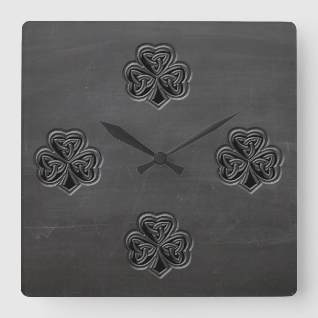 Reloj Cuadrado Clásico Chalkboard Chamrock irlandés (Anverso)