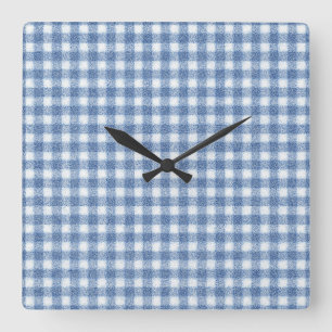 Reloj Cuadrado Clásico Cuadro Gingham Azul y Blanco