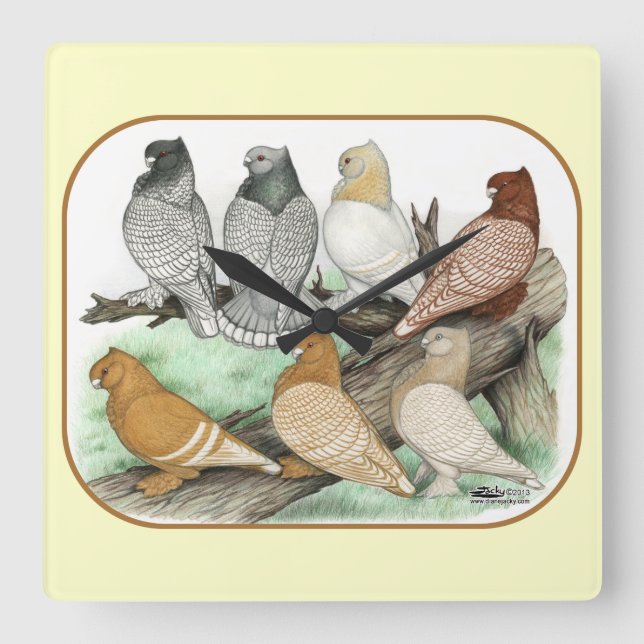 Reloj Cuadrado Clásico Frill Pigeons Blondinettes (Anverso)