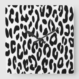 Reloj Cuadrado Clásico Leopardo Blanco y Negro