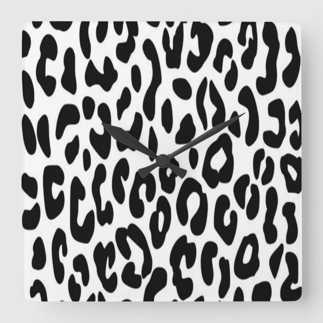 Reloj Cuadrado Clásico Leopardo Blanco y Negro (Anverso)