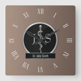 Reloj Cuadrado Clásico Noble Plata Médica de Asclepius