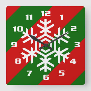 Reloj Cuadrado Clásico y Elegante Copo de Nieve de Navidad Rojo V