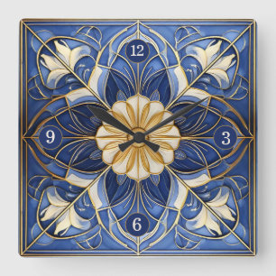 Reloj Cuadrado Classic Floral Tile Pat#12 Blue Yellow ID1078