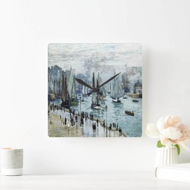 Reloj Cuadrado Claude Monet, barcos de pesca que salen del puerto (Hogar)