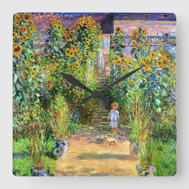 Reloj Cuadrado Claude Monet: El jardín de Monet en Vétheuil (Anverso)