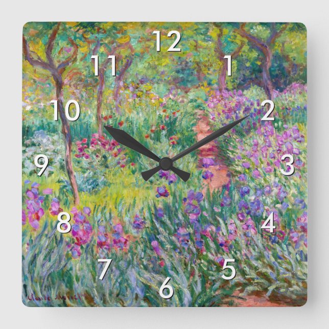Reloj Cuadrado Claude Monet - El jardín del Iris en Giverny (Anverso)