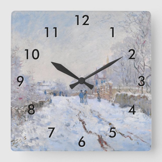Reloj Cuadrado Claude Monet - Escena de nieve en Argentina (Anverso)