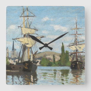 Reloj Cuadrado Claude Monet Ships Riding on the Seine at Rouen