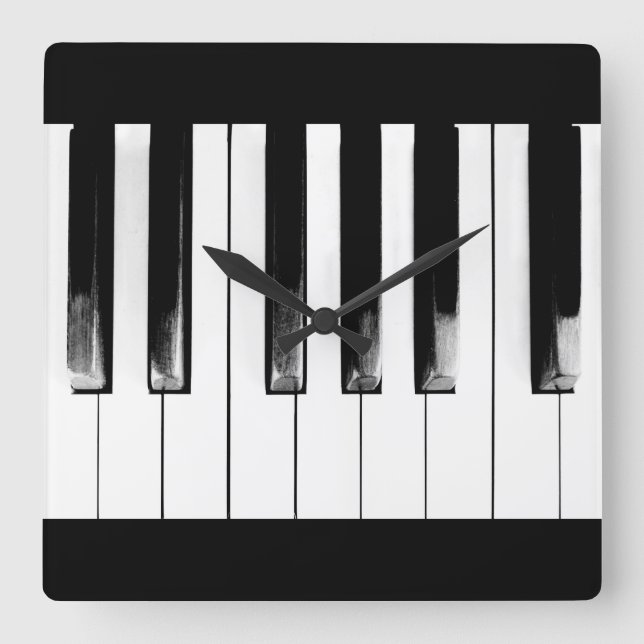 Reloj Cuadrado Claves de piano antiguas (Anverso)