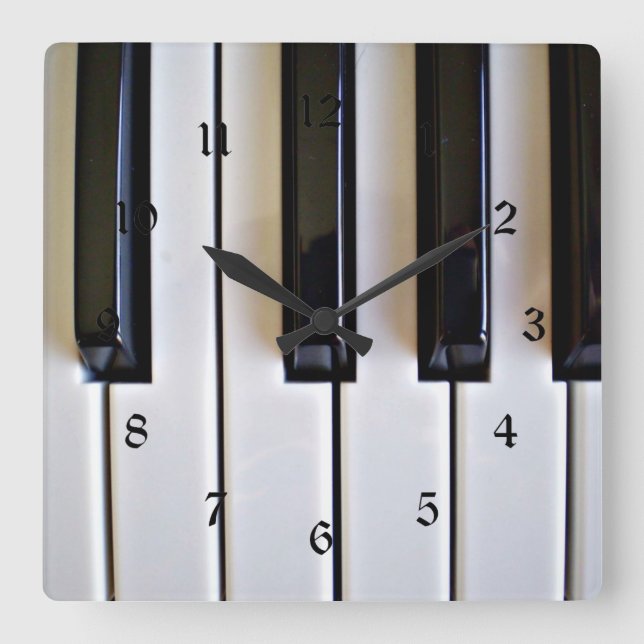 Reloj Cuadrado Claves de piano - Blanco y negro (Anverso)