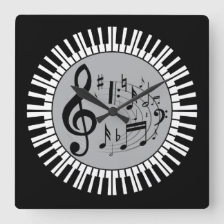 Reloj Cuadrado Claves De Piano Circulares Y Notas De Música