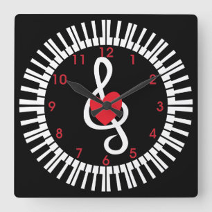 Reloj Cuadrado Claves de piano elegantes notas musicales y de cor
