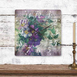 Reloj Cuadrado Clematis Vine Handwriter Ephemera