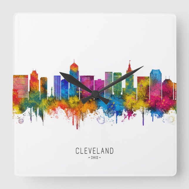 Reloj Cuadrado Cleveland Ohio Skyline (Anverso)