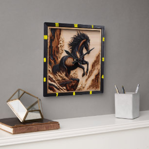 Reloj Cuadrado Cliffside Spirit Personalized Charred Wood Mustang