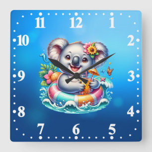 Reloj Cuadrado Clipart de sublimación de koala de verano-97702