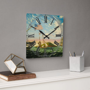 Reloj Cuadrado Clipper Ships Boston Harbor 1800