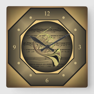Reloj Cuadrado Clock-tagon ~ French Horn  ~ Sheet Music ~ Tuscan