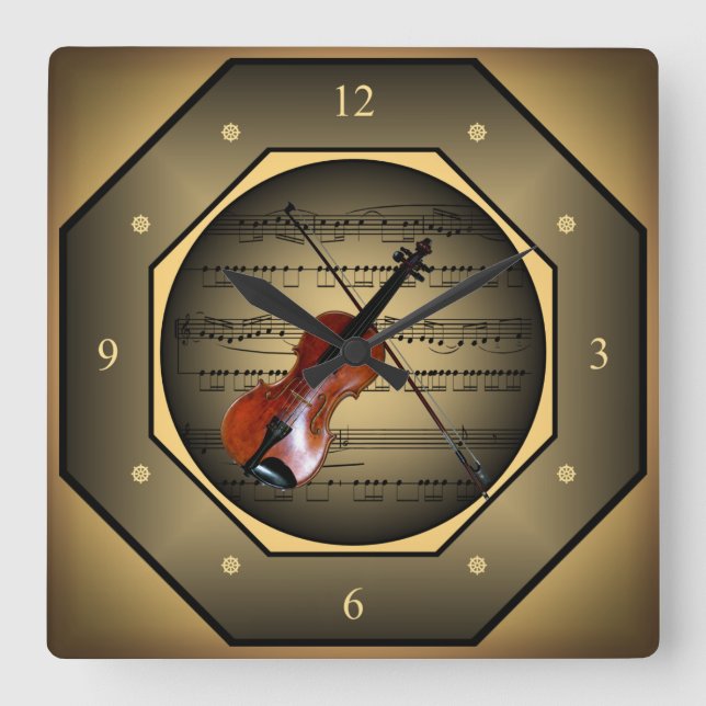 Reloj Cuadrado Clock-tagon ~ Violin ~ Sheet Music ~ Unique ~ (Anverso)