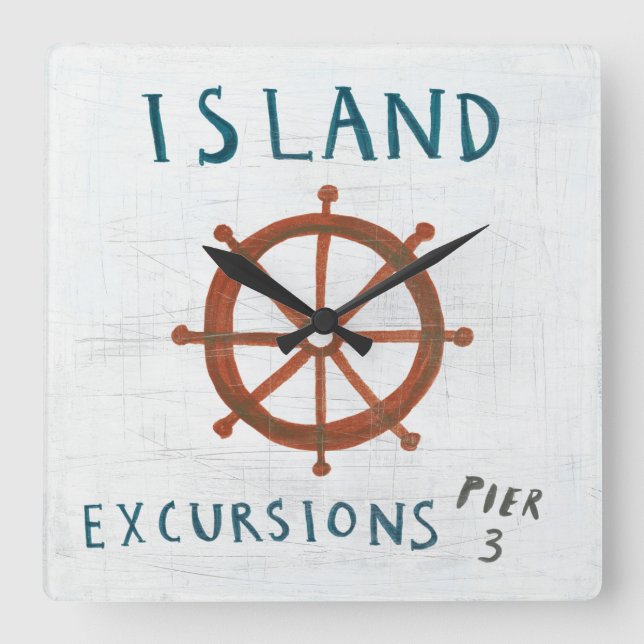 Reloj Cuadrado Coastal Art | Island Excursions (Anverso)