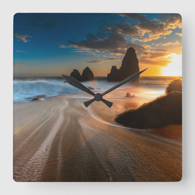 Reloj Cuadrado Coastline At Sunset | Northern California (Anverso)