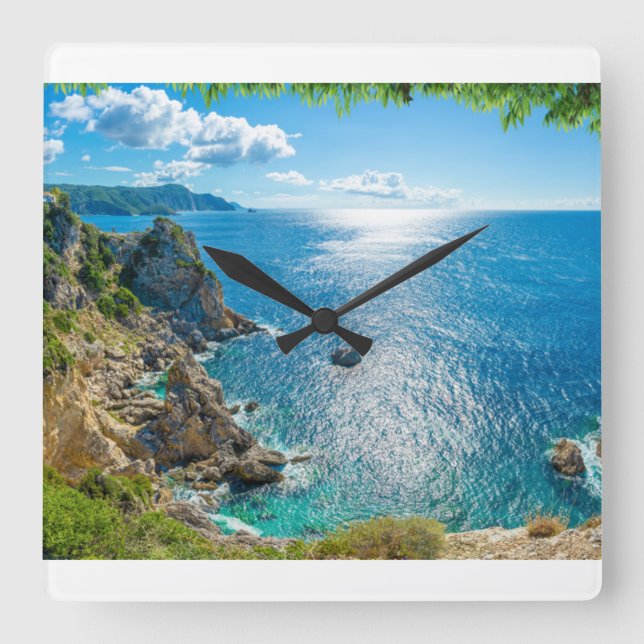 Reloj Cuadrado Coastline | Palaiokastritsa, Corfu, Greece (Anverso)