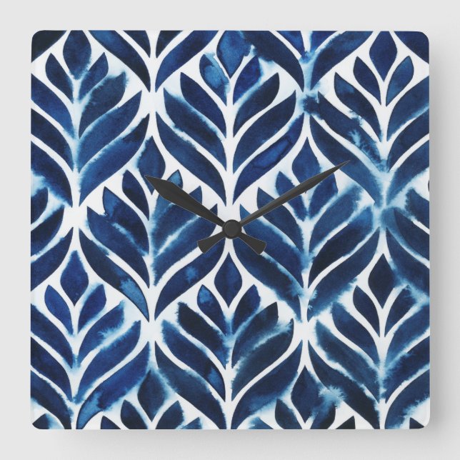 Reloj Cuadrado Cobalt Watercolor Tiles IV (Anverso)