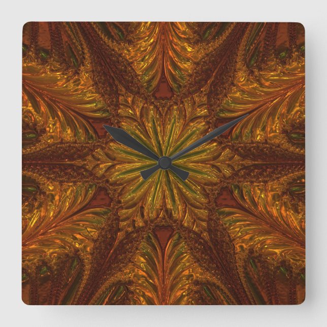 Reloj Cuadrado Cobre brillante del metallizer y hojas de cristal (Anverso)