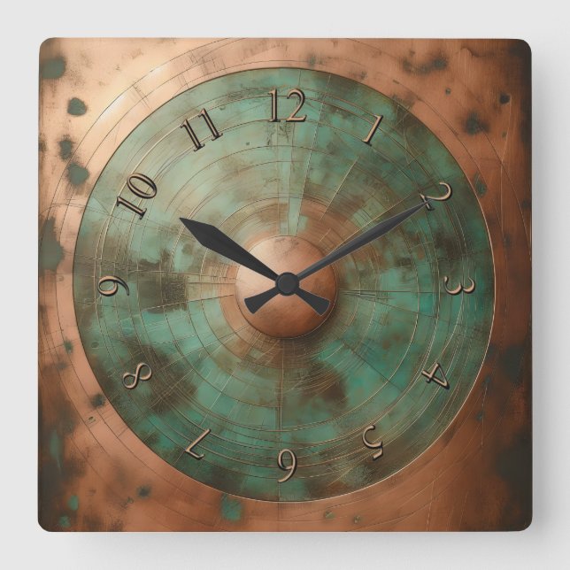 Reloj Cuadrado cobre envejecido (Anverso)