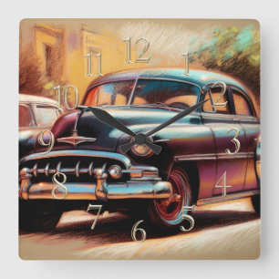 Reloj Cuadrado Coche de época de dibujo de Pastel 1950