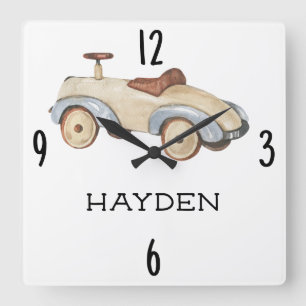 Reloj Cuadrado Coche de juguete de color de agua vintage de 10,75
