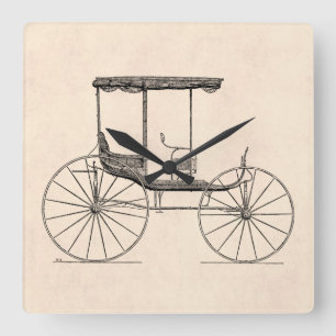 Reloj Cuadrado Cochecillo antiguo traído por caballo del carro d