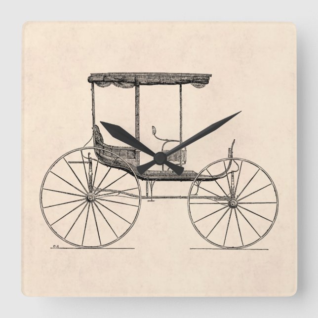 Reloj Cuadrado Cochecillo antiguo traído por caballo del carro de (Anverso)