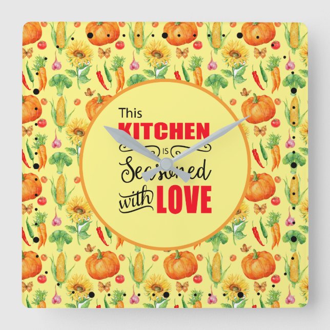 Reloj Cuadrado Cocina Con Patrón De Vegetales Amados (Anverso)