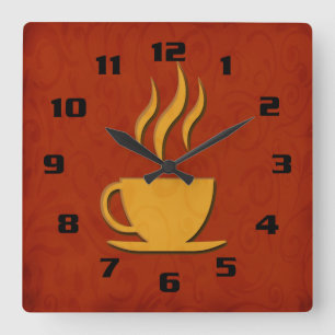 Reloj Cuadrado Cocina de café elegante y con estilo