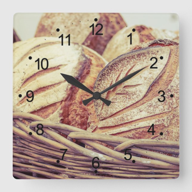 Reloj Cuadrado Cocina de cesta de pan fresca (Anverso)