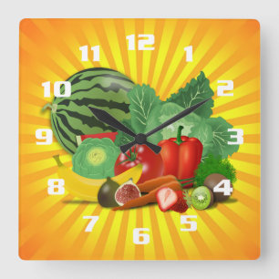 Reloj Cuadrado Cocina de Frutas y Verduras Preciosas