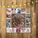 Reloj Cuadrado Cocina de la abuela de la madera rústica 16 Collag<br><div class="desc">Rústico reloj de pared de collage de madera y fotos con la cocina de la abuela y aderezado con la tipografía del amor.</div>